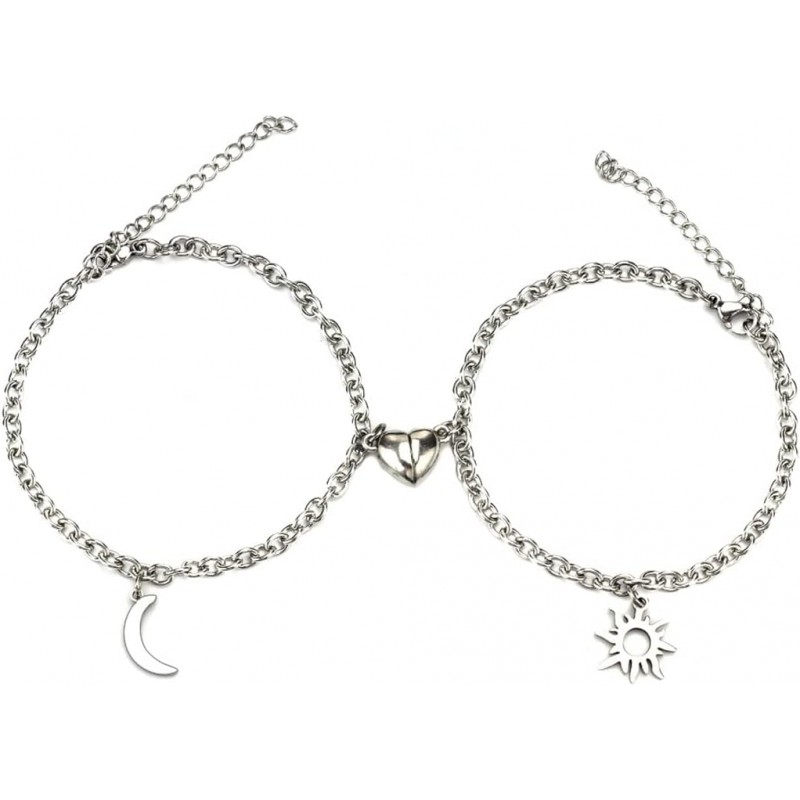VELESAY 1Paire Couple Chaine Acier Inoxydable Bracelet Connecté Magnétique Bracelet Couple Amoureux pour 2 Link Chain Bracelets