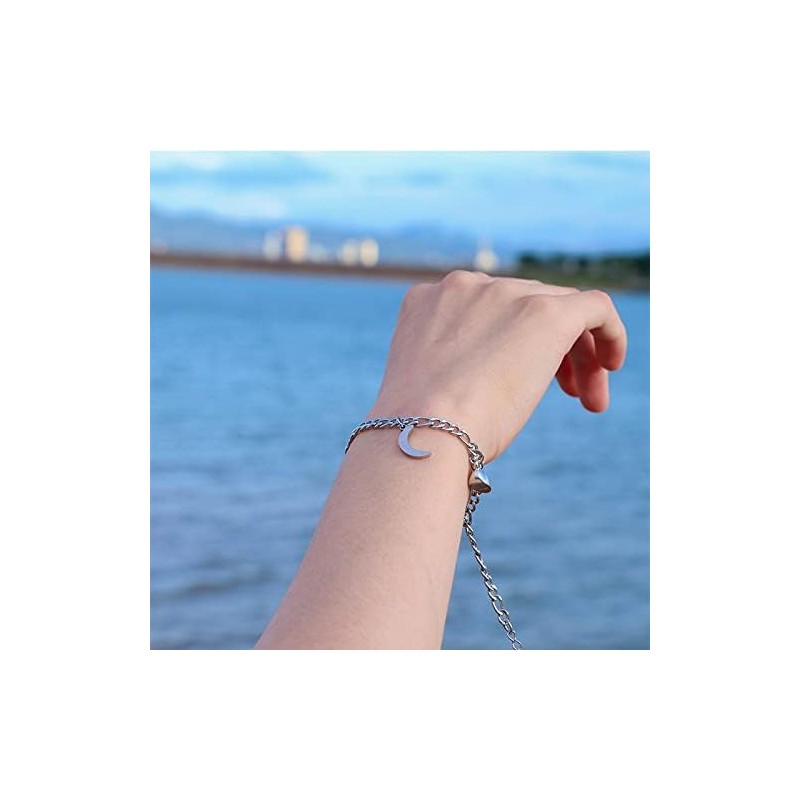 VELESAY 1Paire Couple Chaine Acier Inoxydable Bracelet Connecté Magnétique Bracelet Couple Amoureux pour 2 Link Chain Bracelets