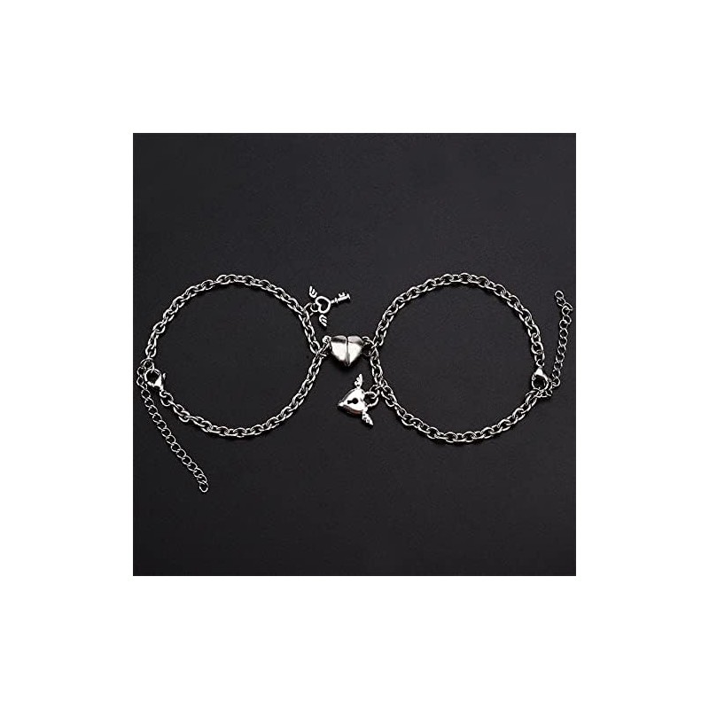 VELESAY 1Paire Couple Chaine Acier Inoxydable Bracelet Connecté Magnétique Bracelet Couple Amoureux pour 2 Link Chain Bracelets