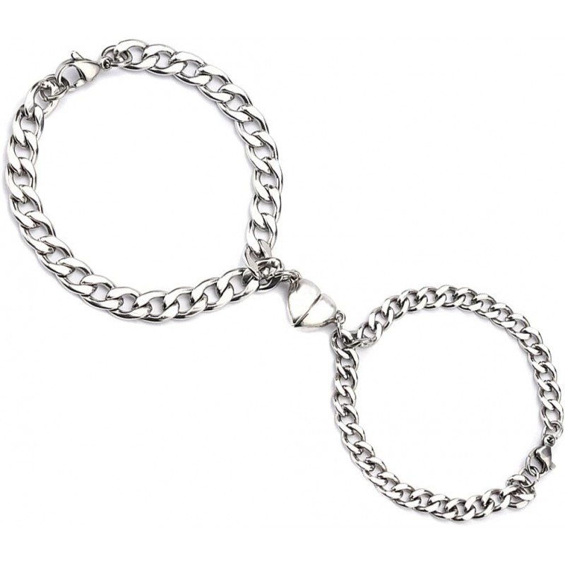 VELESAY 1Paire Couple Chaine Acier Inoxydable Bracelet Connecté Magnétique Bracelet Couple Amoureux pour 2 Link Chain Bracelets